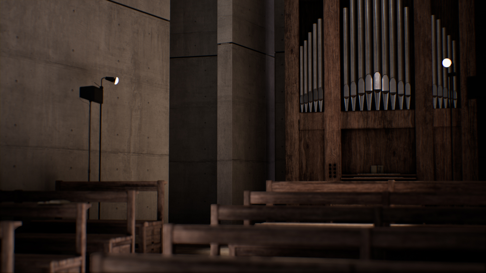 Photo showing the interior and the back of the church